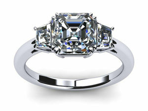 1.3ct Asscher Cut VVS1 Diamond Three Stone Engagement Ring 14k White Gold Finish