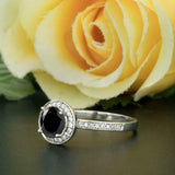 1.2ct Round Cut Black Diamond Engagement Ring 14k White Gold Finish Halo Wedding