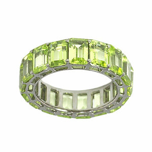 5Ct Emerald Cut Green Peridot Full Eternity Wedding Band 14K White Gold Finish