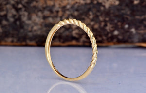 Stylish Rope Wedding Engagement Ring Stackable Band Women 14k Yellow Gold Finish