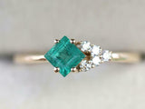 1ct Princess Green Emerald Diamond Petite Minimalist Ring 14k Yellow Gold Finish