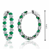 3ct Oval Cut Green Emerald Diamond Inside Out Hoop Earrings 14k WhiteGold Finish