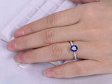 1Ct Round Blue Sapphire Diamond Solitaire Engagement Ring 14K White Gold Finish