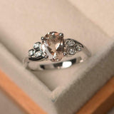 2.5ct Oval Peach Morganite Solitaire Honeycomb Accent Ring 14k White Gold Finish