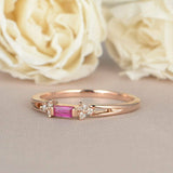 1ct Baguette Cut Pink Ruby Engagement Ring Petite Minimalist 14k RoseGold Finish