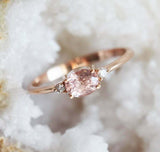 1ct Oval Cut Peach Morganite Engagement Ring 14k RoseGold Finish Diamond Trilogy