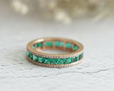 4Ct Princess Cut Green Emerald Diamond Eternity Wedding Band 14K Rose Gold Over