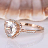 1.2ct Heart Cut Peach Morganite Halo Promise Engagement Ring 14k RoseGold Finish