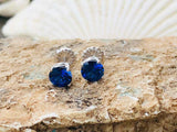 1ct Stud Earrings Round Cut Blue Sapphire Solitaire Women 14k White Gold Finish