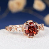 2ct Round Cut Red Garnet Engagement Ring 14k Rose Gold Over Halo Infinity Design