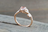 1ct Oval Cut Morganite Engagement Ring 14k Rose Gold Finish Diamond Leaf Accents