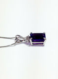 3Ct Emerald Cut Purple Amethyst Diamond Solitaire Pendant 14K White Gold Finish