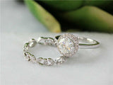 3Ct Round Diamond Bridal Set Halo Ring Petiite Leaf Band 14K White Gold Finish