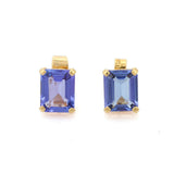 2ct Stud Earrings Emerald Cut Blue Tanzanite Solitaire 14k Yellow Gold Finish