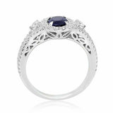 2.5ct Oval Blue Sapphire Engagement Ring Halo Gatsby Iced 14k White Gold Finish