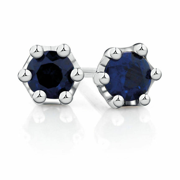 0.4ct Round Cut Blue Sapphire Solitaire Stud Earrings 14k White Gold Finish New