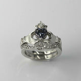 2ct Heart Blue Tanzanite Engagement Ring Claddagh Bridal Set 14k White Gold Over