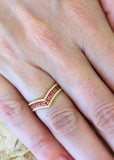 1ct Round Cut Ruby Engagement Ring Curved Chevron Trio Set 14k Yellow Gold Over