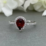 2ct Pear Cut Red Garnet Accents Solitaire Engagement Ring 14k White Gold Finish