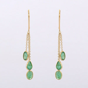 2ct Drop Earrings Oval Pear Cut Green Emerald Dangling 14k Yellow Gold Finish