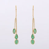 2ct Drop Earrings Oval Pear Cut Green Emerald Dangling 14k Yellow Gold Finish