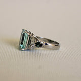 3Ct Emerald Cut Blue Aquamarine Art Deco Engagement Ring 14K White Gold Finish