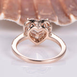 1.3ct Heart Cut Peach Morganite Halo Promise Engagement Ring 14k RoseGold Finish