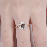 1ct Round Cut Peach Morganite Flower Design Engagement Ring 14k Rose Gold Finish