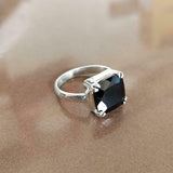 2ct Engagement Ring Cushion Cut Black Diamond Solitaire 14k White Gold Finish