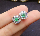 2ct Stud Earrings Round Cut Emerald Diamond Floral Design 14k White Gold Finish