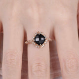 Solitaire Engagement Ring 1.2ct Cushion Cut Black Diamond 14k Rose Gold Finish