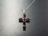 1.5ct Red Garnet Pendant Oval Cut Christ Cross 14k White Gold Finish NO CHAIN