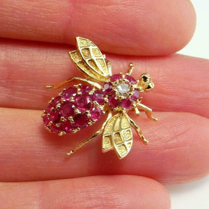 2.14ct Round Cut Pink Ruby Bee Design Pin Brooch 14k Yellow Gold Finish