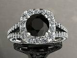 2ct Round Cut Black Diamond Split Shank Halo Engagement Ring 14k White Gold Over