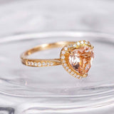 2ct Heart Cut Peach Morganite Diamond Halo Claw Prong Ring 14k YellowGold Finish