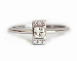 0.9ct Princess Cut Diamond Fancy Rectangle Minimal Ring 14k White Gold Finish