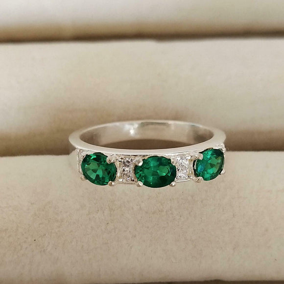 2.5ct Wedding Band Oval Cut Green Emerald Stylish Three Stone 14k WhiteGold Over