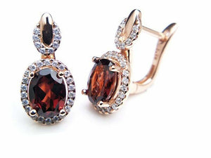 2.45ct Drop Earrings Oval Cut Red Garnet Stylish Halo 14k Yellow Gold Finish