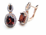 2.45ct Drop Earrings Oval Cut Red Garnet Stylish Halo 14k Yellow Gold Finish