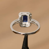 1.3ct Emerald Cut Blue Sapphire Solitaire Engagement Ring 18k White Gold Finish