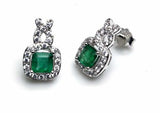 2ct Drop Earrings Princess Cut Green Emerald Halo 14k White Gold Finish