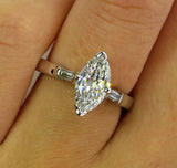 2Ct Marquise Baguette Accent Diamond Trilogy Engagement Ring 14K White Gold Over