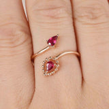 1ct Pear Cut Pink Ruby Two Stone Open Bypass Engagement Ring 14k RoseGold Finish