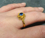 1ct Engagement Ring Round Cut Blue Sapphire Flower Solitaire 14k YellowGold Over