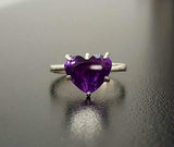 1.5ct Engagement Ring Heart Cut Purple Amethyst Solitaire 14k White Gold Finish