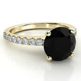 2ct Round Black Diamond Accent Solitaire Engagement Ring 14k Yellow Gold Finish