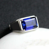 4ct Emerald Cut Blue Sapphire Solitaire Mens Engagement Ring 14k White Gold Over