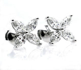 3Ct Marquise Cut Diamond Floral Design Women Stud Earrings 14K White Gold Finish