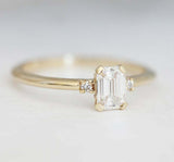 1.2ct Emerald Cut VVS1D Diamond Engagement Ring 14k Yellow Gold Finish Trilogy