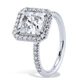 2.23ct Radiant Cut Diamond Engagement Ring Halo Solitaire 14k White Gold Finish